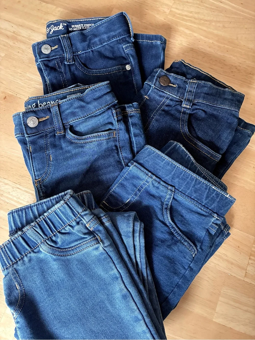 Five Pairs of Toddler Girl 4T Blue Denim Jeans - Dark, Medium and Light Wash